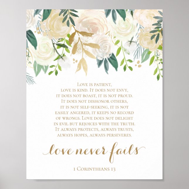 Poster Dourada flor amor nunca falha 1 sinal de corintim (Frente)