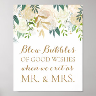 Poster Dourada Flower Wedbbles of Good Wish Sign