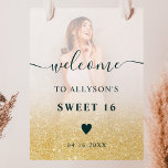 Poster Dourada foto ombre glitter Sweet 16 Welcome<br><div class="desc">Chic yellow gold glitter ombre chic Sweet 16 Welcome,  adicione sua foto</div>