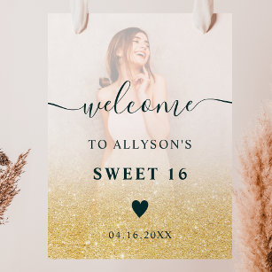 Poster Dourada foto ombre glitter Sweet 16 Welcome