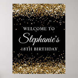Poster Dourada Glitter Black 18th Festa de aniversário We