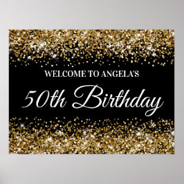 Poster Dourada Glitter Black 50th Birthday Bem-vindo