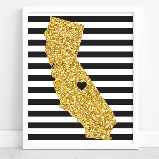 Póster Dourada Glitter California Black and White Stripes (Criador carregado)
