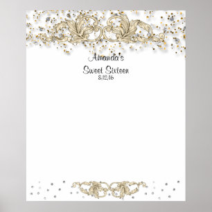 Poster Dourada Glitter, Doce Dezesseis, Bat Mitzvah entra
