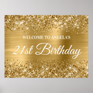 Poster Dourada Glitter e Foil aniversário de 21 anos