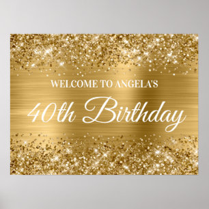 Poster Dourada Glitter e Foil aniversário de 40 anos