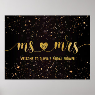 Poster Dourada Glitter Sra. para Sra. Chá de panela Bem-