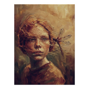 Póster Dourada Libélula Sussurro – Óleo Impressionista Qu
