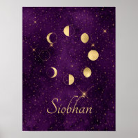 Dourada Lua Fases Estrelas Roxas Personalizadas