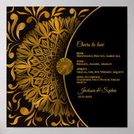 Poster Dourada mandala - clássico menu de bebidas elegant