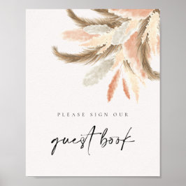 Poster Dourada Pampas Grass Guest Book Wedding Sign C100