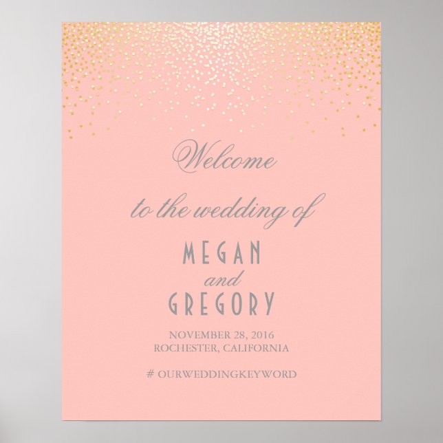 Poster Dourada Partículas Confetti Blush Sinal de Boas-vi (Frente)