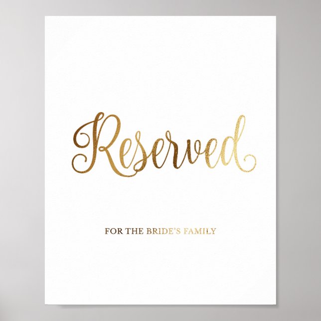 Poster Dourada placa de casamento reservada | DOURADO (Frente)