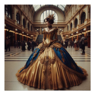 Póster Dourada Princesa Steampunk Victorian Industrial