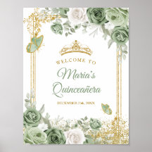 Dourada Quinceañera Sage Coroa Verde Boas-vindas