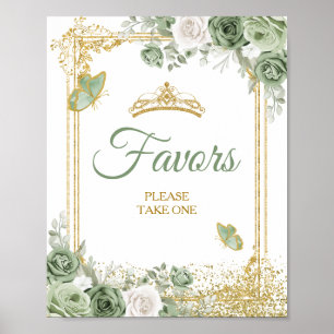 Poster Dourada Quinceañera Sage Favor da Borboleta Verde