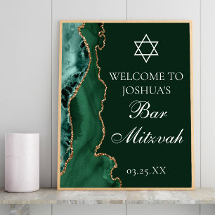 Poster Dourada Verde-Escuro do Agate Bar Mitzvah Bem-vind