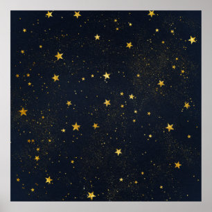 Poster Douradas estrelas no céu noturno