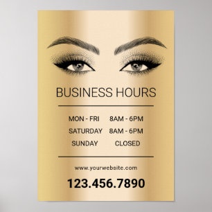 Poster Douradas Lashes Makeup Artista Salon Horas de Aber
