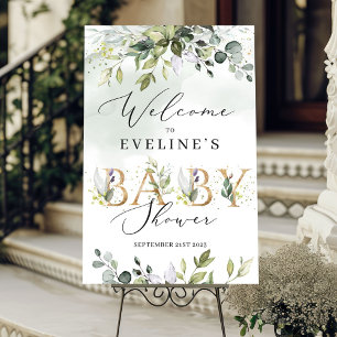 Poster Douradas letras verdes folhagem boho sinal de boas