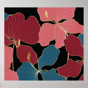 Poster Douradas orquídeas, elegante arte floral.