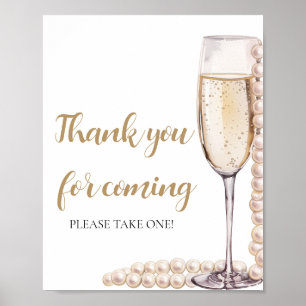 Poster Douradas pérolas e Prosecco Obrigado por vir