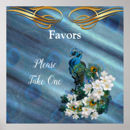 Poster Dourado, 2 pavões na Emerald Green Silk