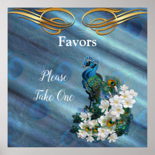 Poster Dourado, 2 pavões na Emerald Green Silk