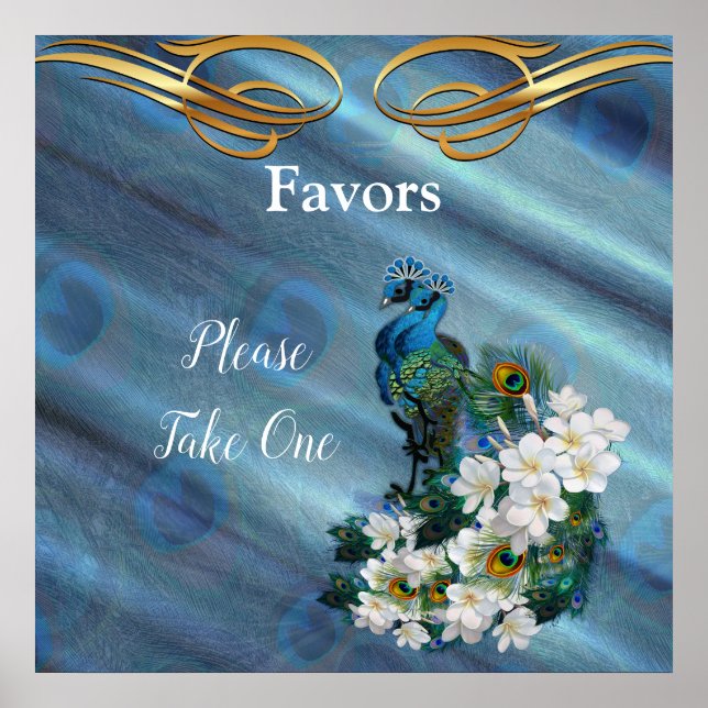 Poster Dourado, 2 pavões na Emerald Green Silk (Frente)