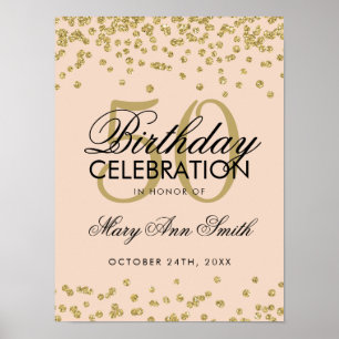 Poster Dourado 50º Aniversário - Glitter Confetti Blush P