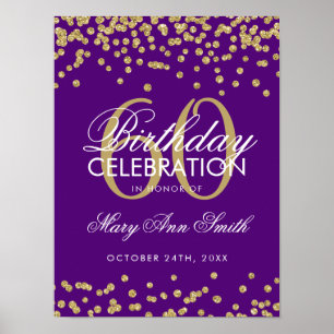 Poster Dourado 60º Aniversário Glitter Confetti Purple