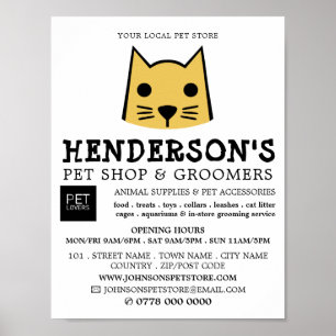 Poster Dourado anúncio de Cat, loja de animais de estimaç