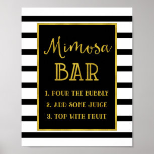 Poster Dourado Black Stripes Sinal Mimosa Bar Casamento