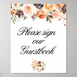 Poster dourado, blush outono, sinal de livro de convidado