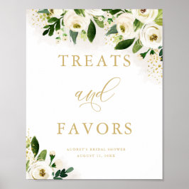 Poster Dourado branco Tratamentos Florais e favorece o Ch