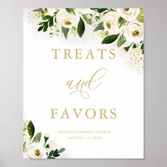 Poster Dourado branco Tratamentos Florais e favorece o Ch (Frente)