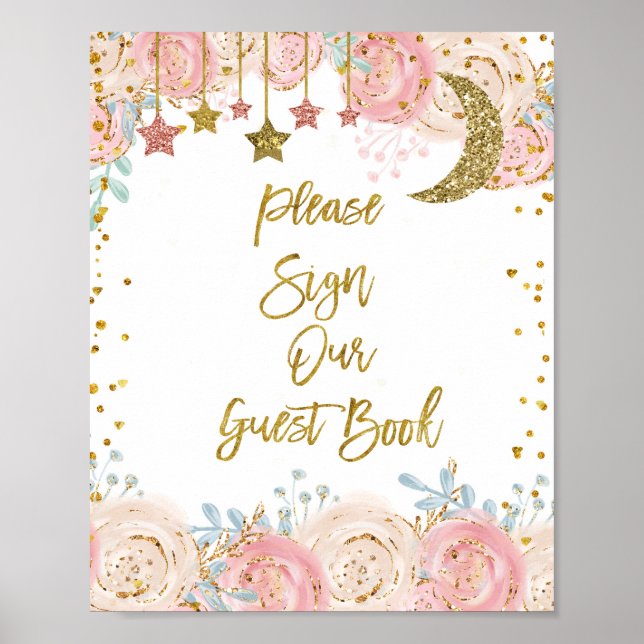 Poster Dourado brilho por favor assine nosso livro convid (Frente)