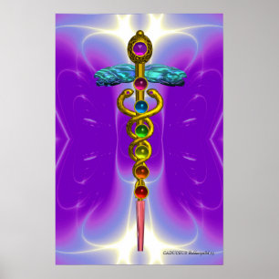 Poster DOURADO CADUCEUS 7 CHAKRAS,Yoga,Violeta Roxo Médic