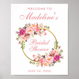 Poster Dourado Chá de panela Floral Cor-de-rosa