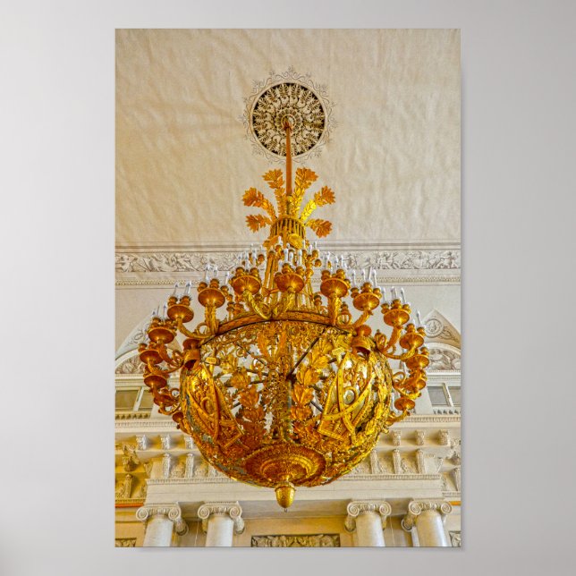 Poster Dourado Chandelier, Museu Hermitage, Rússia (Frente)