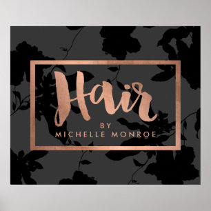 Poster Dourado cor-de-rosa floral preto do