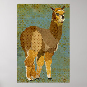 Poster Dourado da arte da alpaca do Grunge