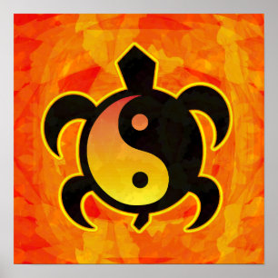 Poster Dourado da tartaruga de Yin Yang