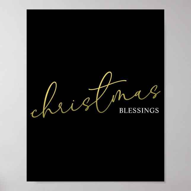 Poster Dourado de Natal Caligrafia Script Bênçãos Moderna (Frente)