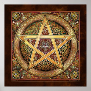 Poster dourado do Pentacle de Knotwork (22x22")