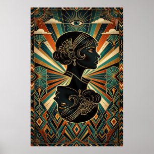 Poster Dourado e Azul Turquesa de Dançarina de Pen