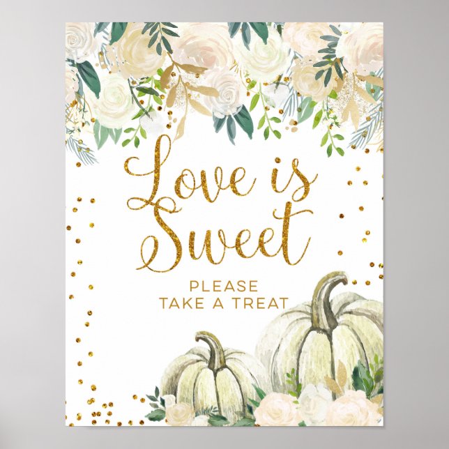 Poster Dourado e branco Pumpkin Love is Sweet Sinal (Frente)
