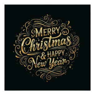 Póster Dourado e Natal e Ano Novo