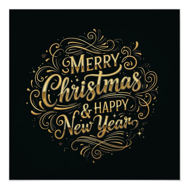 Póster Dourado e  Natal e Ano Novo (Frente)