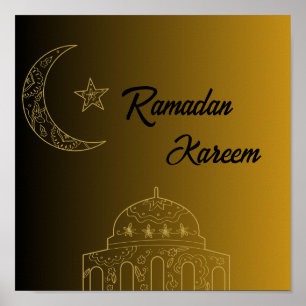 Poster Dourado e negro feliz Ramadan Kareem 2024